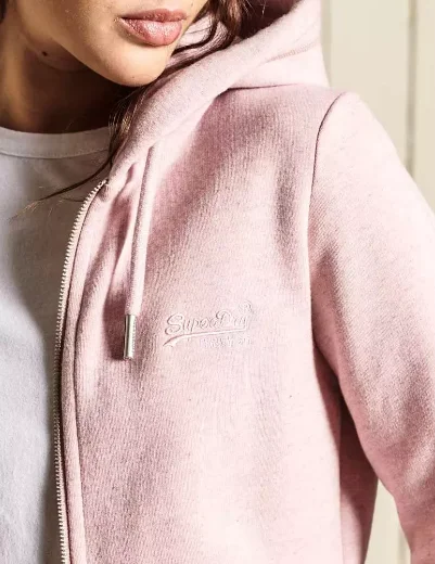 Superdry Womens Vintage Logo Embroidered Zip Hoodie | Soft Pink Marl