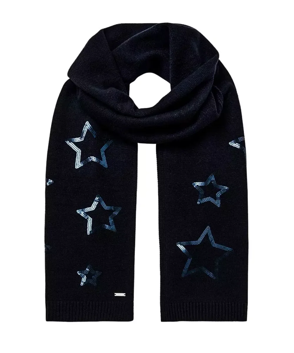 Joules Tilda Sequin Star knitted Scarf | Navy