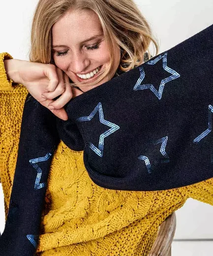 Joules Tilda Sequin Star knitted Scarf | Navy