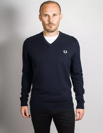 Fred Perry  V Neck Knitted Jumper | Navy