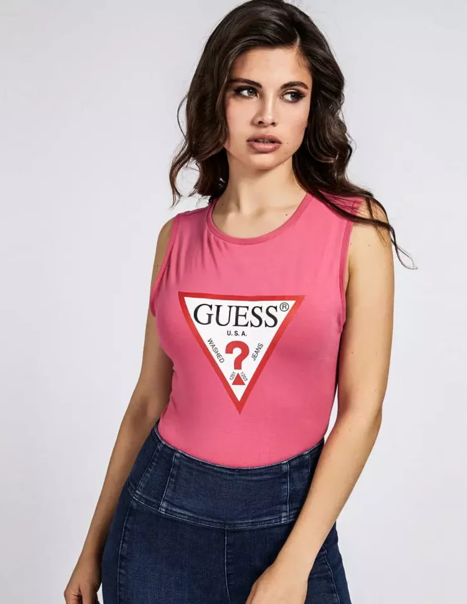 Guess Womens Helena Triangle Logo Bodysuit | Pink