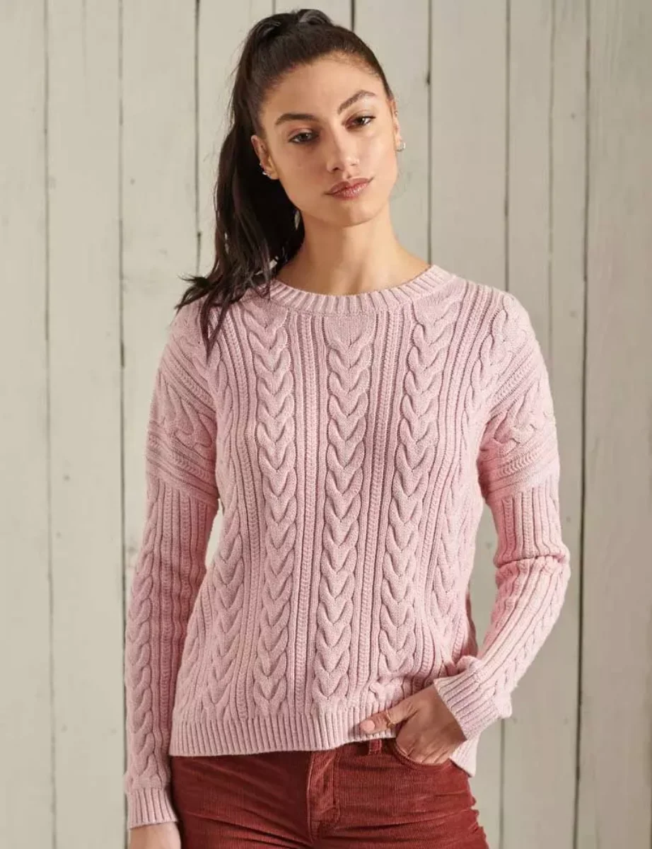 Superdry Dropped Shoulder Cable Knit Jumper |  Nappa Pink Twist
