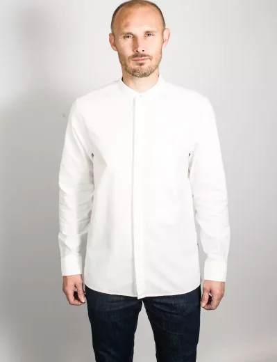 Ted Baker WELDONE LS Grandad Collar Oxford Shirt | White