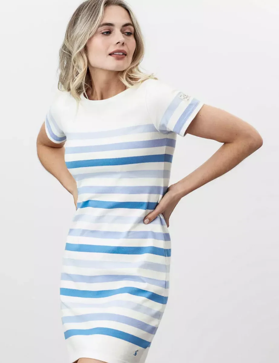 Joules Womens Riviera Short Sleeve Jersey Dress | Cream Stripe