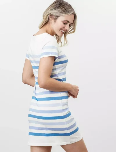 Joules Womens Riviera Short Sleeve Jersey Dress | Cream Stripe