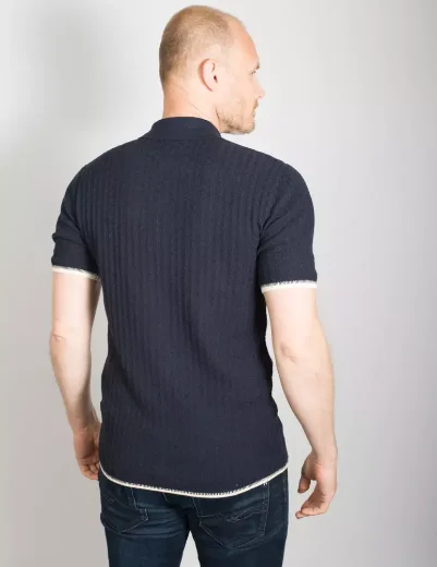 Ted Baker Lytton Textured Knit Polo Shirt | Navy