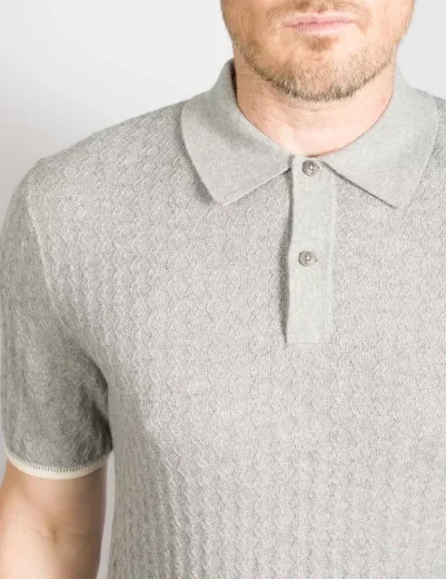 Ted Baker Lytton Textured Knit Polo Shirt | Grey Marl