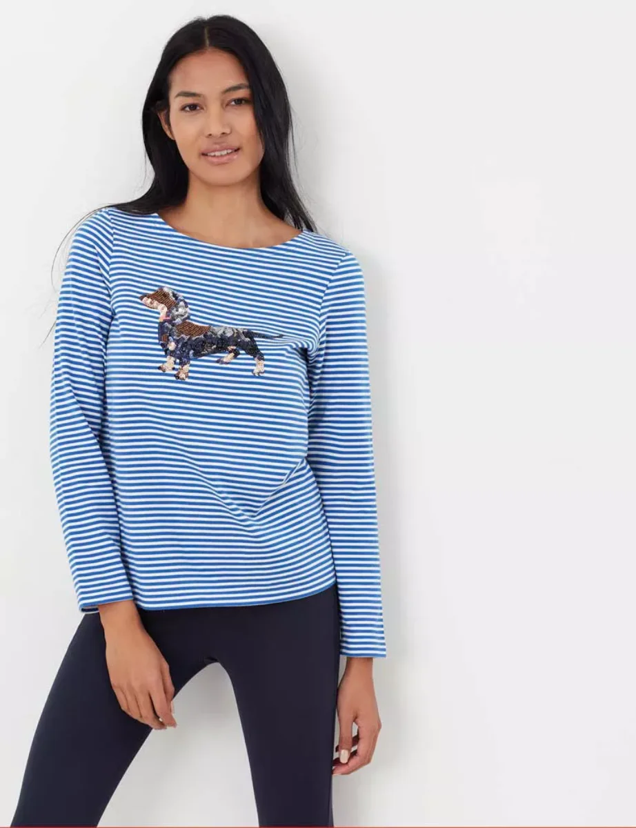 Joules Harbour Luxe Stripe Jersey Top | Sausage Dog