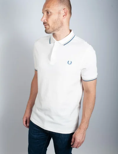 Fred Perry Twin Tipped Polo Shirt | Snow White / Oyster / Blue