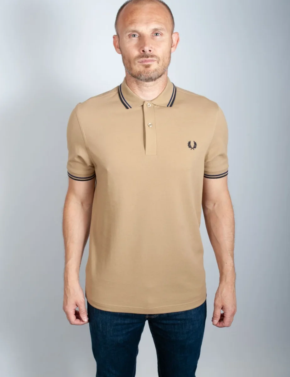 Fred Perry Twin Tipped Polo Shirt | Warm Stone / French Navy / Navy