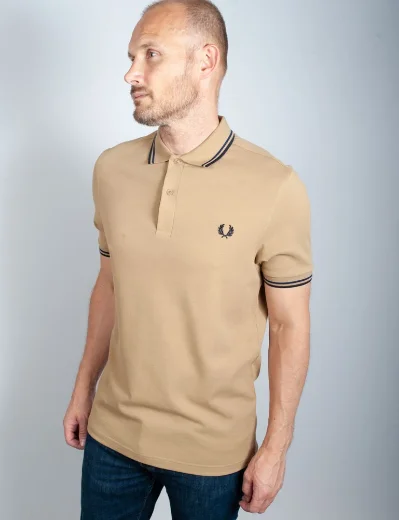 Fred Perry Twin Tipped Polo Shirt | Warm Stone / French Navy / Navy