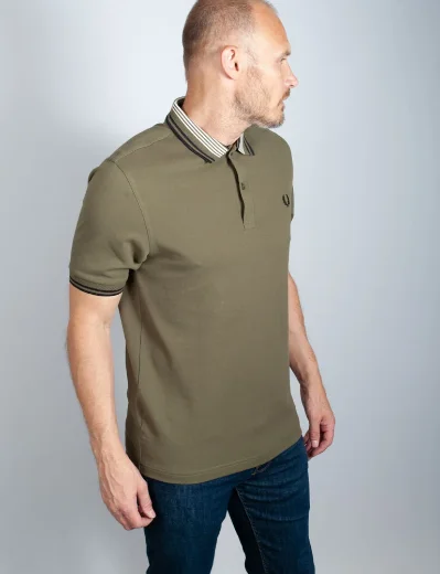 Fred Perry Striped Collar Polo Shirt | Uniform Green
