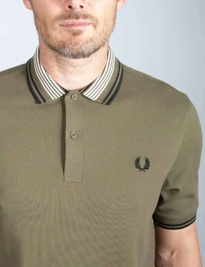 Fred Perry Striped Collar Polo Shirt | Uniform Green