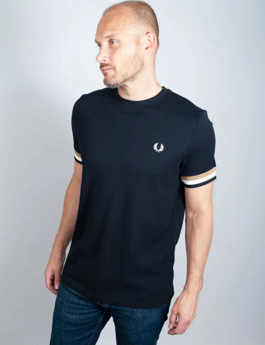Fred Perry Striped Cuff Pique T-Shirt | Navy