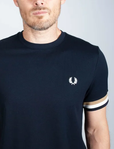 Fred Perry Striped Cuff Pique T-Shirt | Navy
