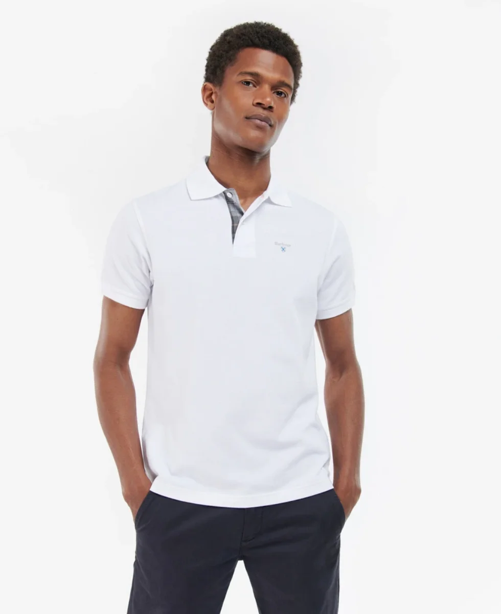 Barbour Tartan Pique Polo Shirt | White / Greystone