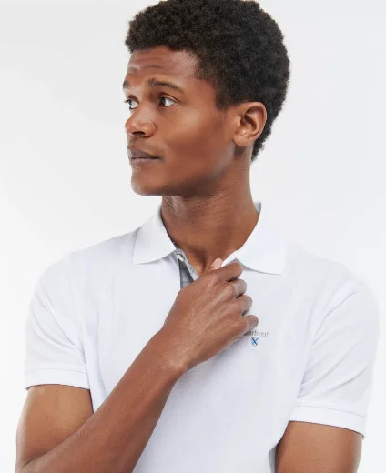 Barbour Tartan Pique Polo Shirt | White / Greystone