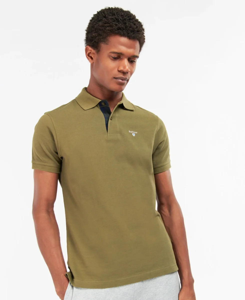 Barbour Tartan Pique Polo Shirt | Mid Olive / Olive Night