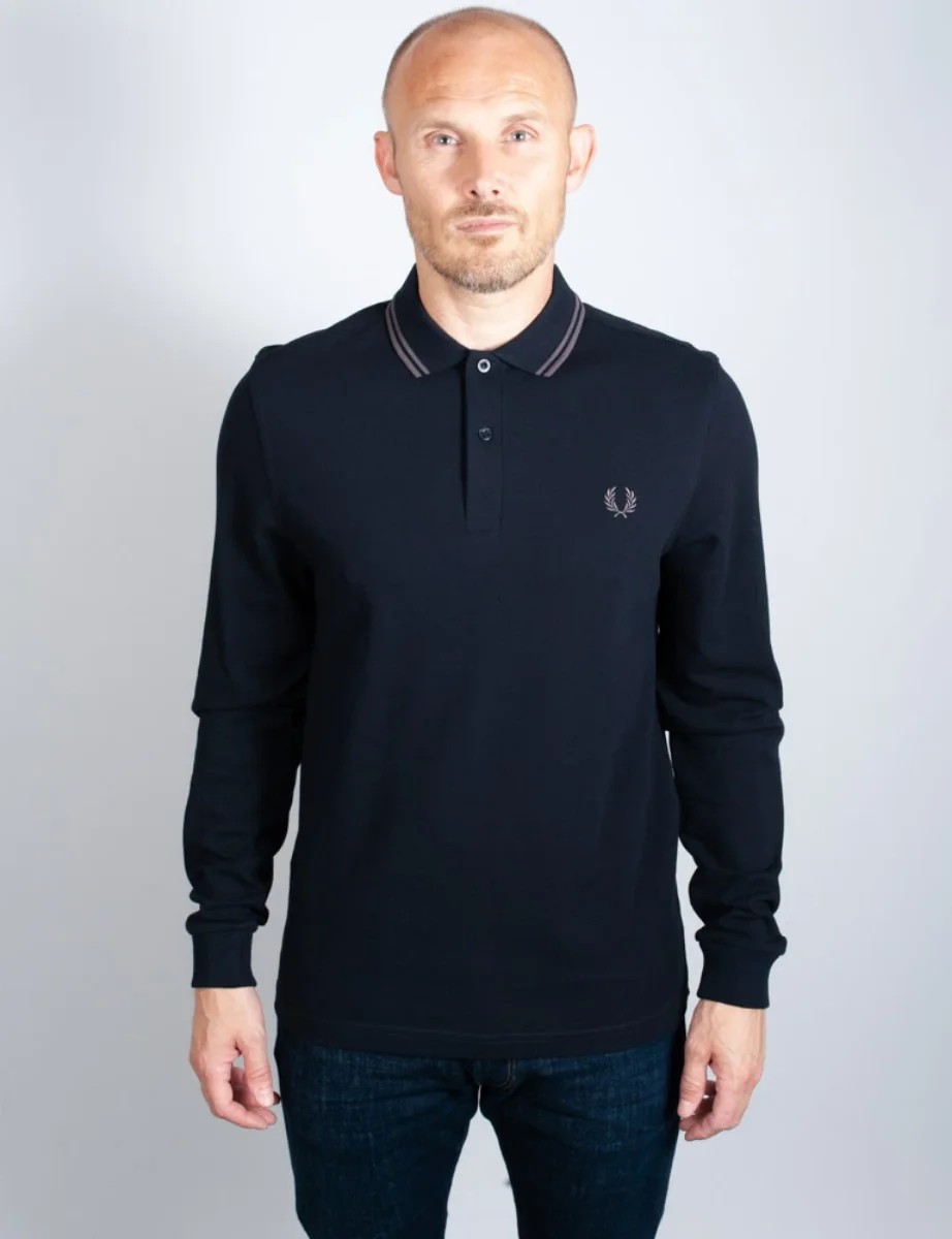 Fred Perry Long Sleeve Twin Tipped Polo Shirt | Navy / Gunmetal