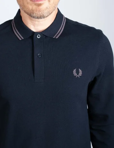 Fred Perry Long Sleeve Twin Tipped Polo Shirt | Navy / Gunmetal