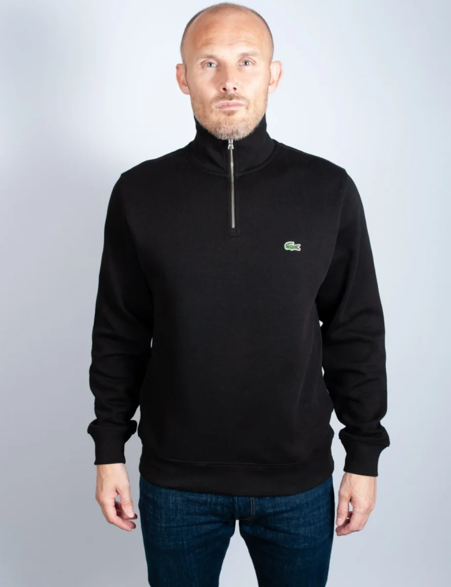 Lacoste Men's Zip Funnel Neck Cotton Sweater | Black