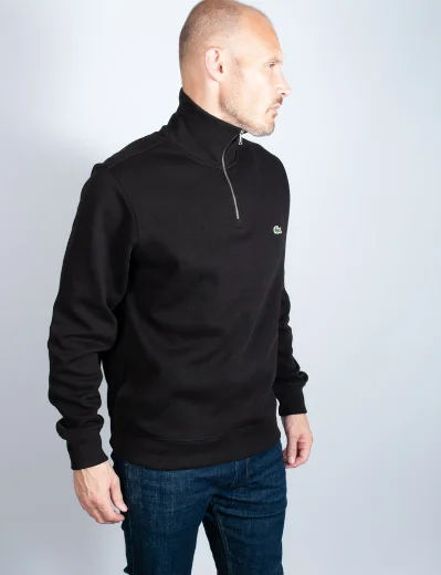 Lacoste Men's Zip Funnel Neck Cotton Sweater | Black