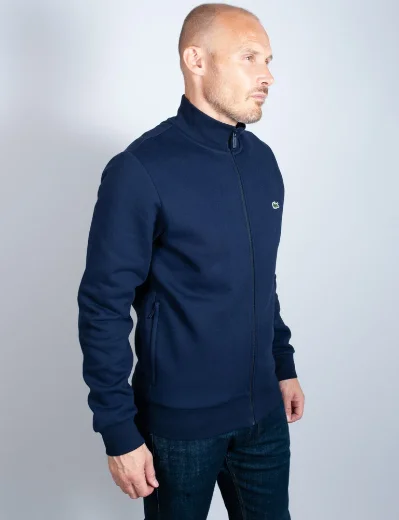 Lacoste Full Zip Organic Cotton Fleece Sweater | Navy