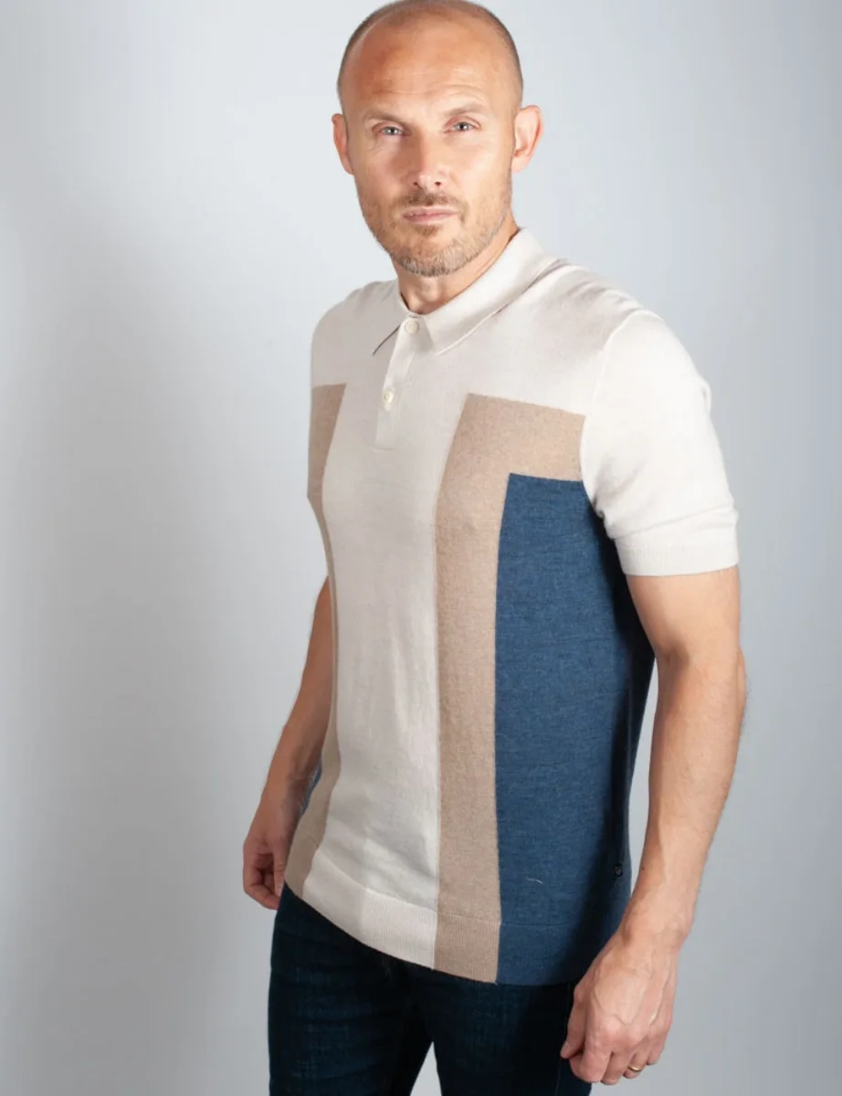 Ted Baker Arbroth Colour Block Knitted Polo | Ecru