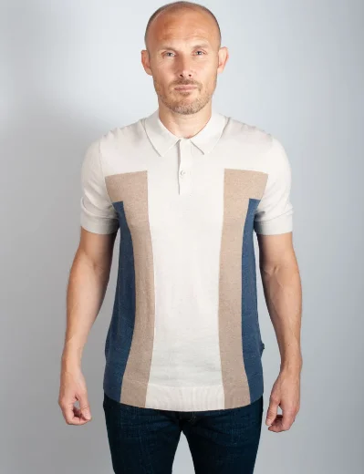 Ted Baker Arbroth Colour Block Knitted Polo | Ecru