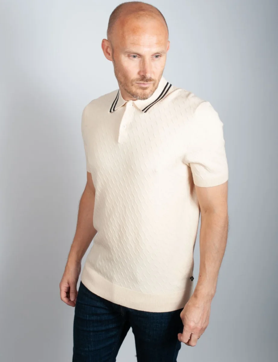 Ted Baker Broch Textured Knit Polo Shirt | Natural