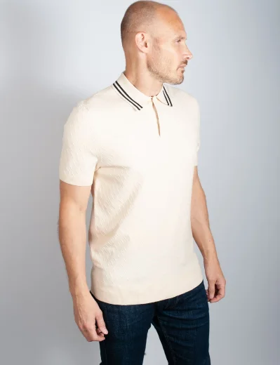 Ted Baker Broch Textured Knit Polo Shirt | Natural