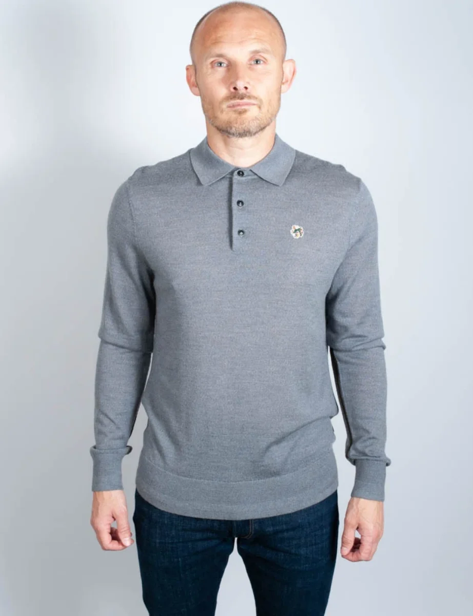 Ted Baker Wembley Long Sleeved Knitted Polo Shirt | Grey
