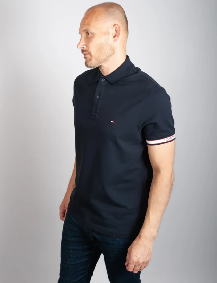 Tommy Hilfiger Cuff Branded Regular Fit Polo Shirt | Navy
