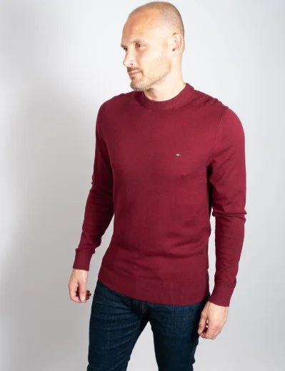 Tommy Hilfiger Pima Cotton and Cashmere Crew Neck Jumper | Deep Rouge