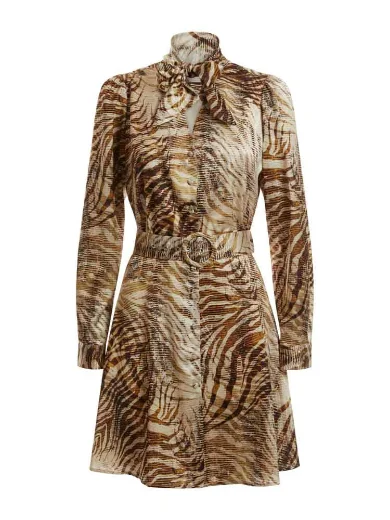 Guess Mireille Leaf Print Dress | Beige Multi