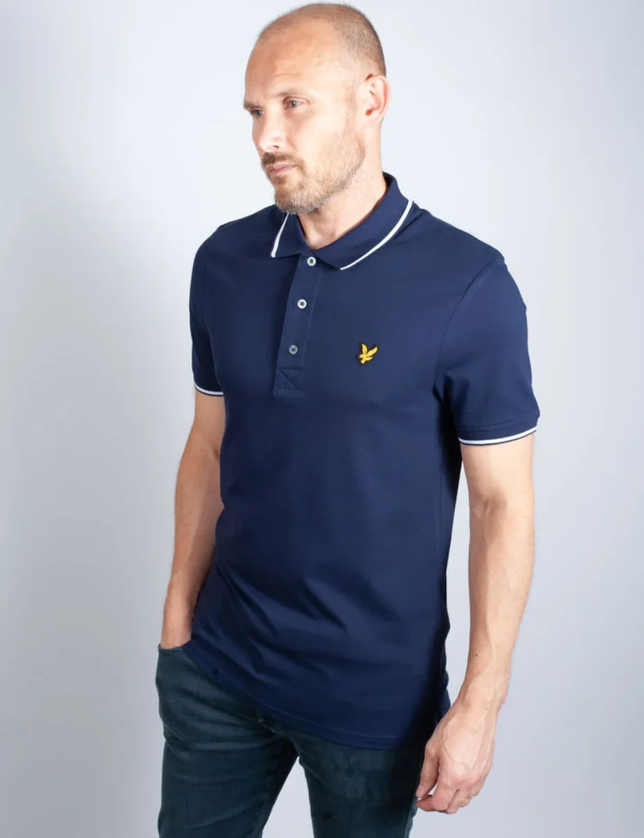 Lyle & Scott Tipped Pique Polo Shirt | Navy / White