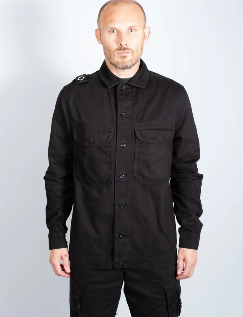 MA Strum Two Pocket Garment Dyed Overshirt | Black