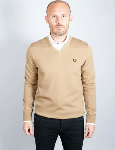 Fred Perry Classic V Neck Knitted Jumper | Warm Stone