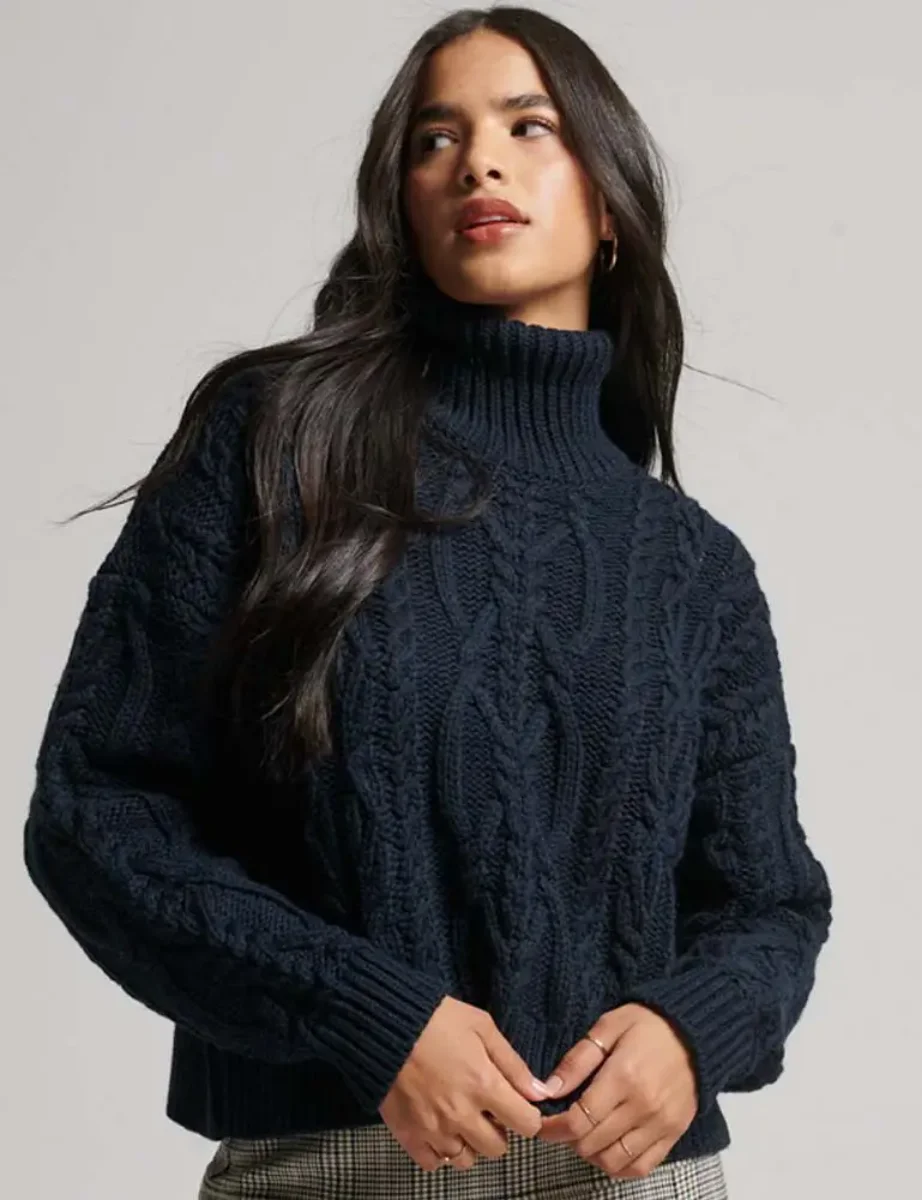 Superdry Vintage Cable Knit Roll Neck | Eclipse Navy