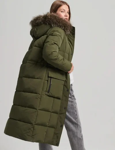 Superdry Longline Faux Fur Everest Coat | Olive