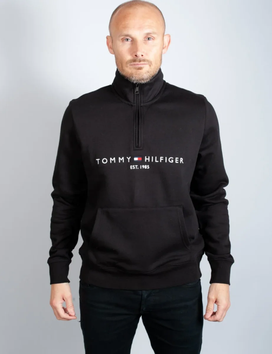 Tommy Hilfiger Logo Zip Neck Sweater | Black