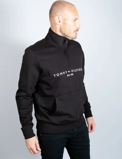 Tommy Hilfiger Logo Zip Neck Sweater | Black
