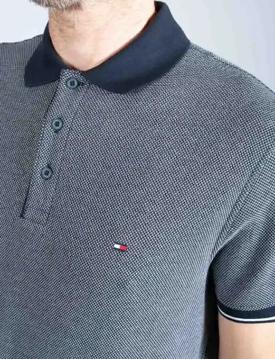 Tommy Hilfiger Two Tone Bubble Stitch Polo | Navy/White