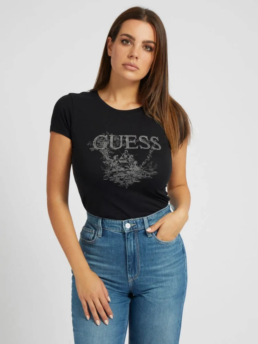 Guess Women's Rhinestone Logo T-Shirt | Black