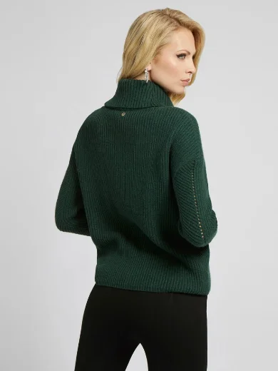 Guess Dawna Cable Knit Turtleneck Sweater | Green