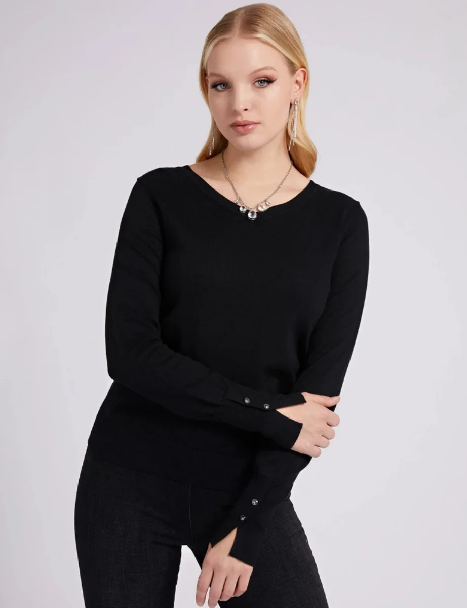 Guess Gena V Neck Knitted Sweater | Black