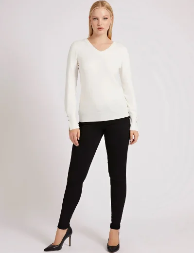 Guess Gena V Neck Knitted Sweater | Cream