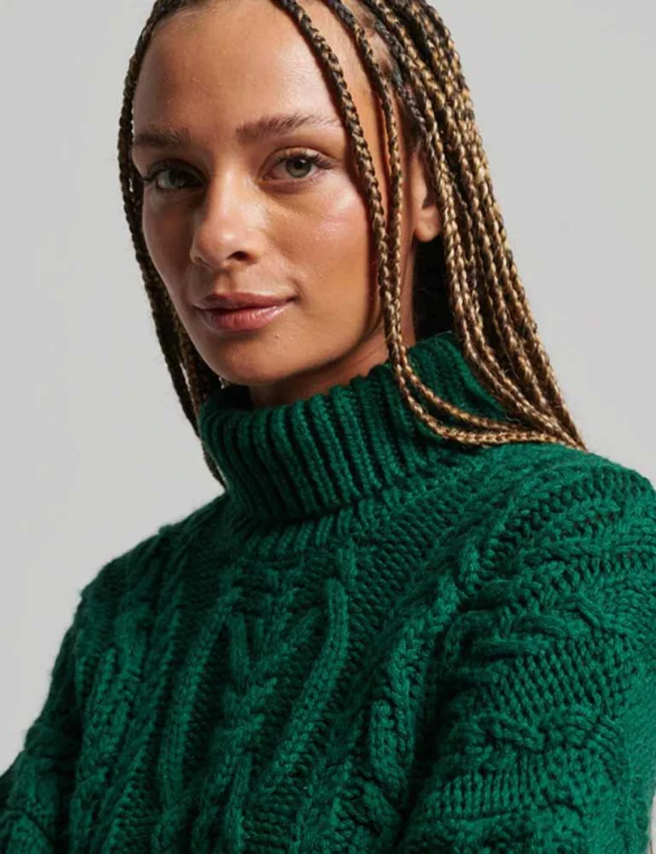 Superdry Vintage Cable Knit Roll Neck | Green