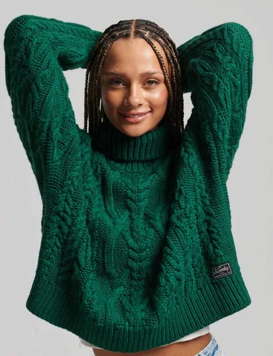 Superdry Vintage Cable Knit Roll Neck | Green