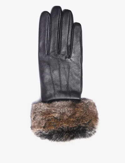 Barbour Faux Fur Trimmed Leather Gloves | Dark Brown